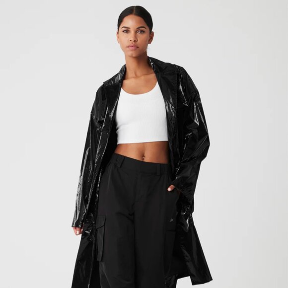 Alo Metallic Break Line Trench in Black, NWT - XS - Picture 4 of 8